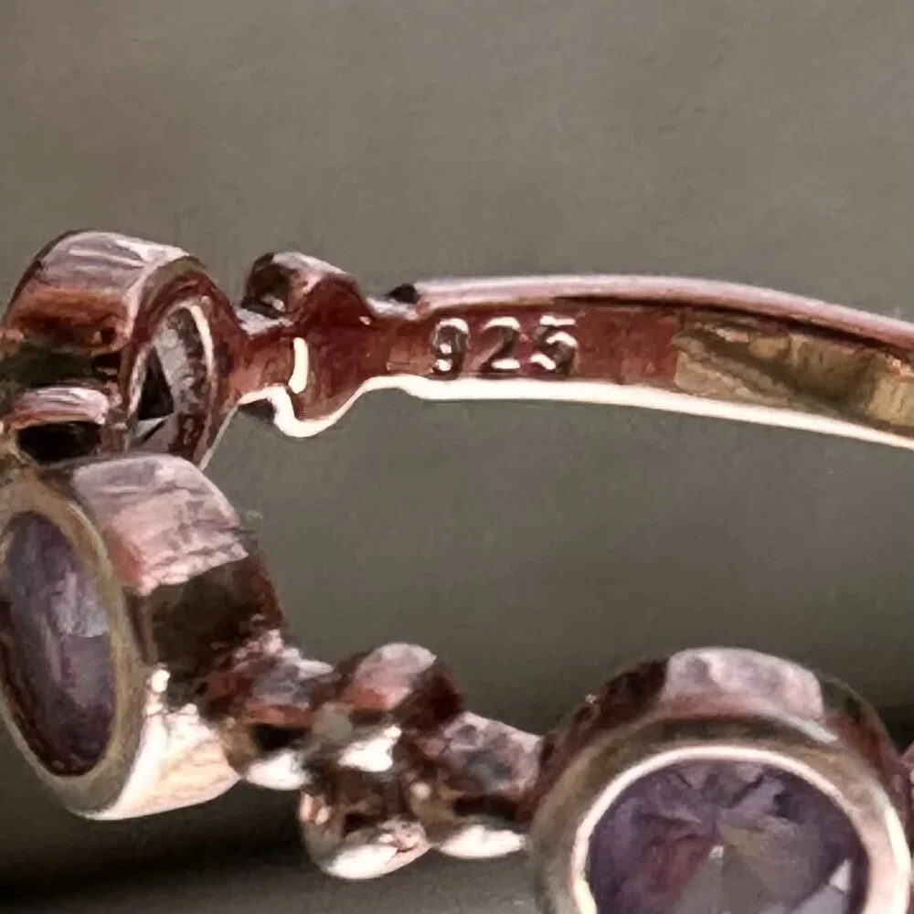 Rose Gold Tone Amethyst Ring Tiara Stackable Band 925 Sterling Silver Size 5 - Picture 4 of 5